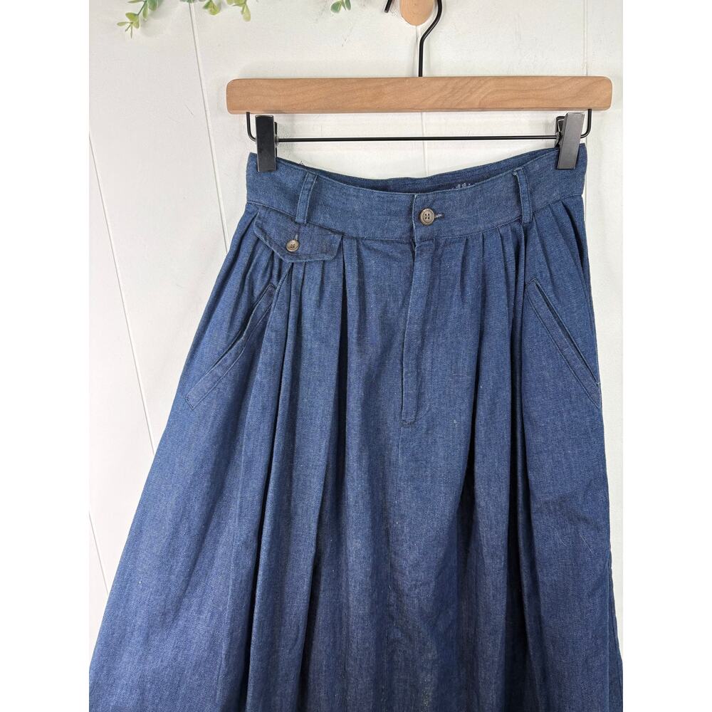 Vintage Ralph Lauren Denim Maxi Skirt Size 6 Dark Wash Pleated Cotton - Picture 3 of 6